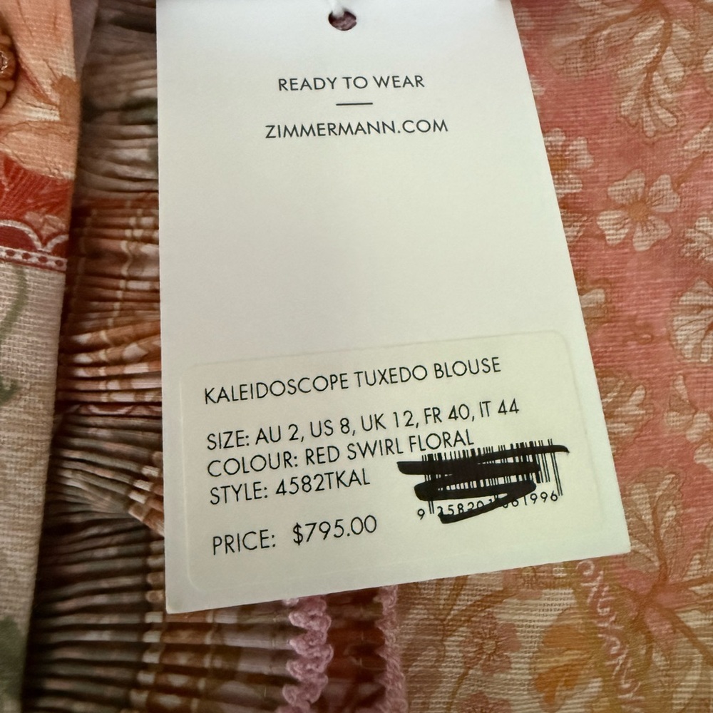 Zimmermann Kaleidoscope Tuxedo Red and Pink Ruffled Long Sleeve Blouse US 8 NWT - Picture 3 of 10